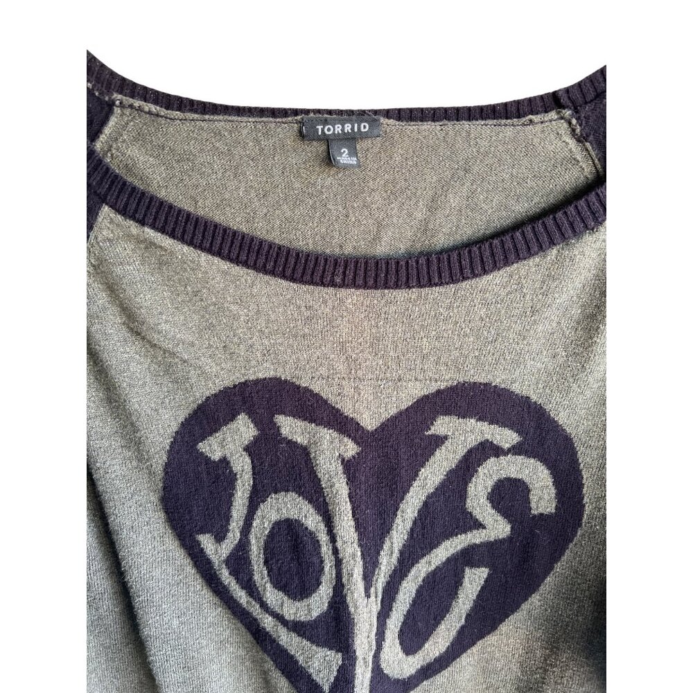 TORRID olive/black size 2/2X sweater LOVE - Picture 2 of 4